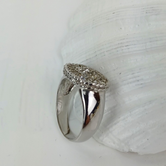 Silver Tone Rhinestone Paved Lux Look Sparkly Cocktail Ring SZ 9 - Picture 9 of 12